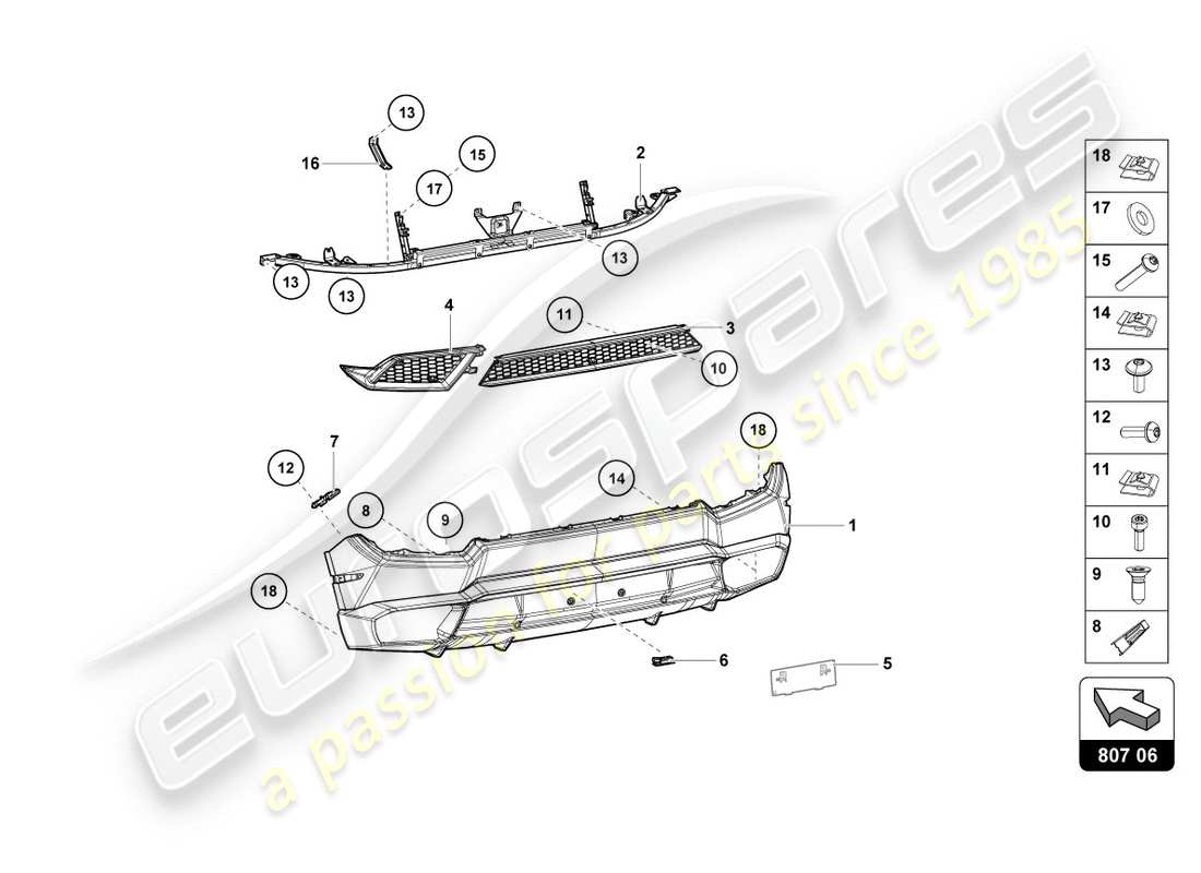 lamborghini lp580-2 coupe (2019) bumper, complete rear part diagram