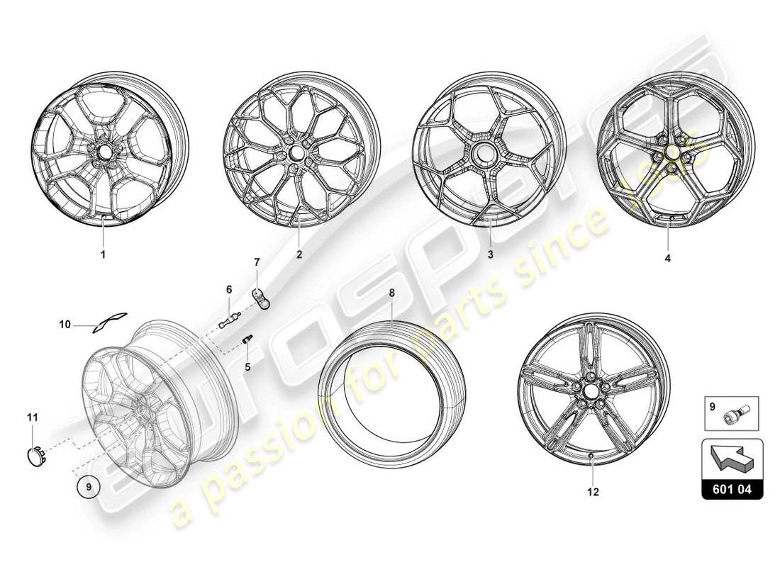 lamborghini evo spyder 2wd (2020) wheels/tyres parts diagram
