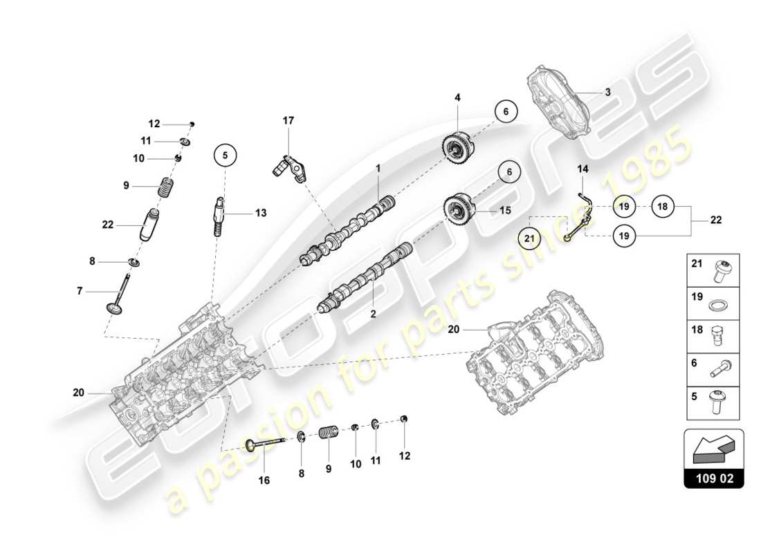 lamborghini performante coupe (2018) camshaft, valves parts diagram