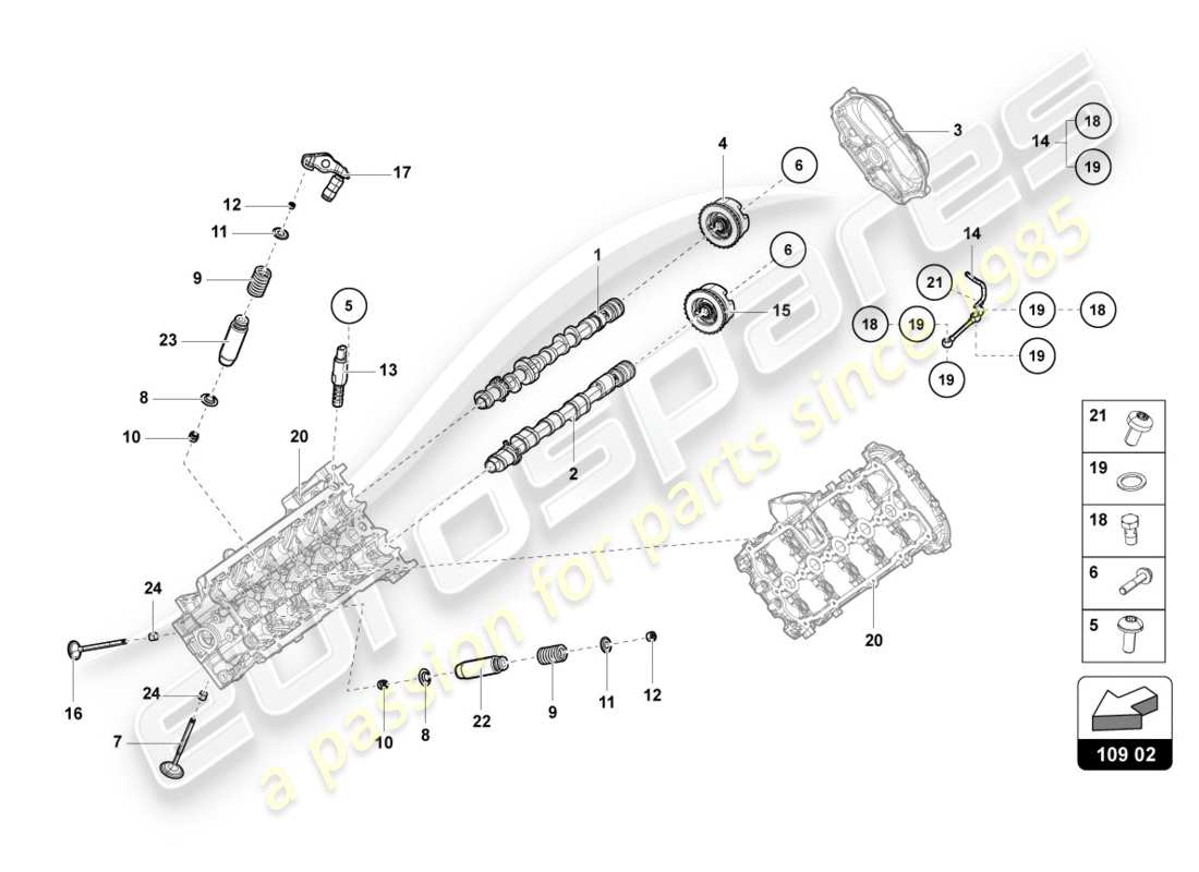 lamborghini performante spyder (2020) camshaft, valves parts diagram