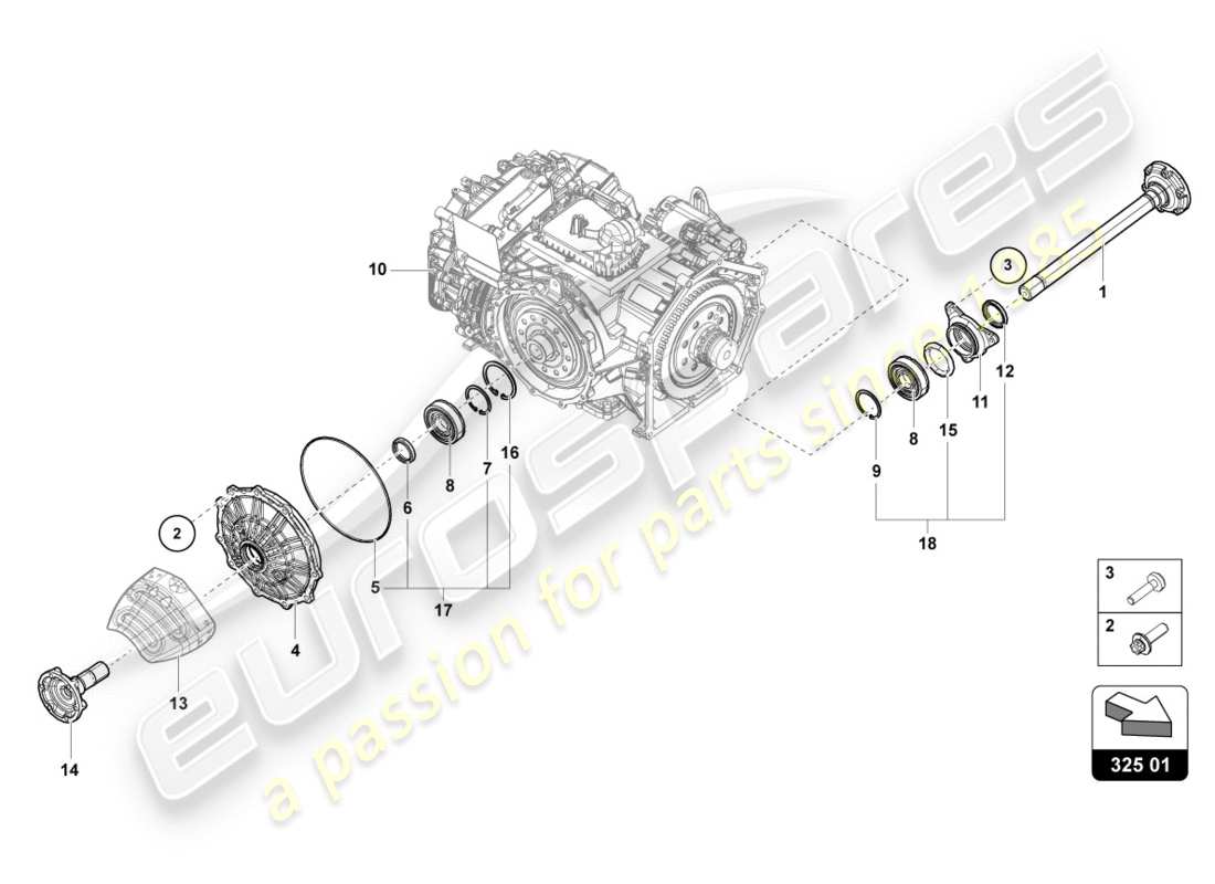 lamborghini performante coupe (2019) flanged shaft with bearing part diagram