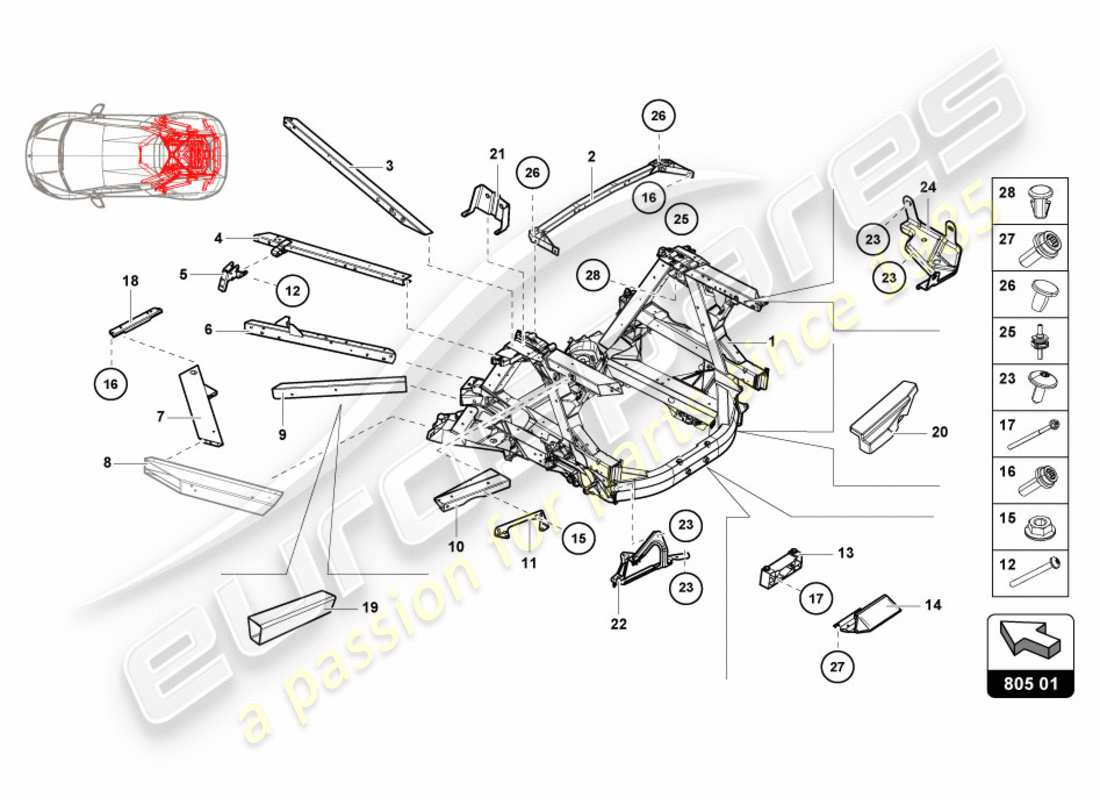 lamborghini lp610-4 spyder (2019) chassis rear, inner parts diagram