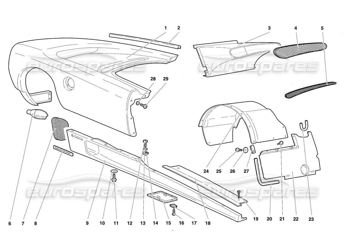 lamborghini diablo sv (1997) body elements - right flank part diagram