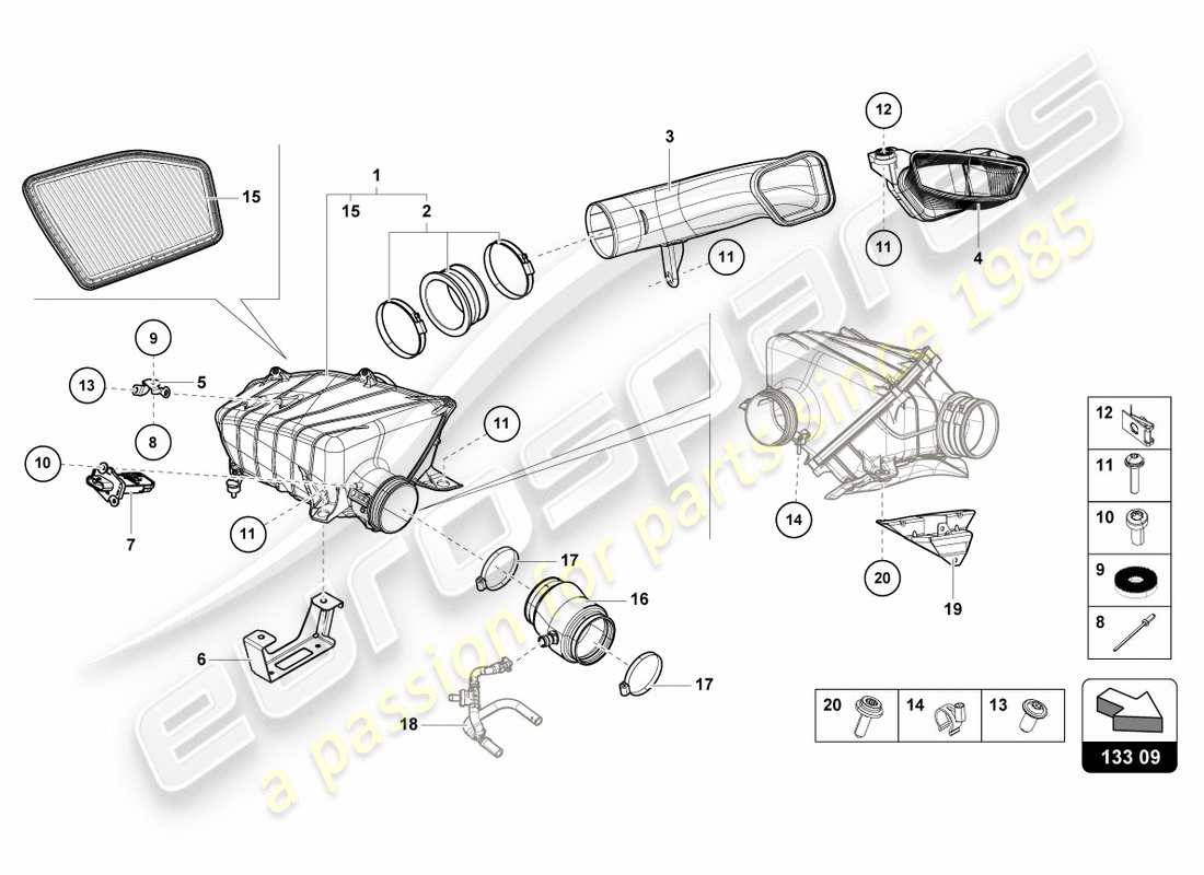 lamborghini performante spyder (2018) air filter housing parts diagram