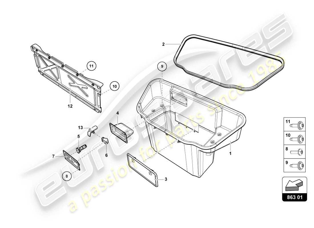 lamborghini evo spyder 2wd (2020) luggage compartment lining parts diagram