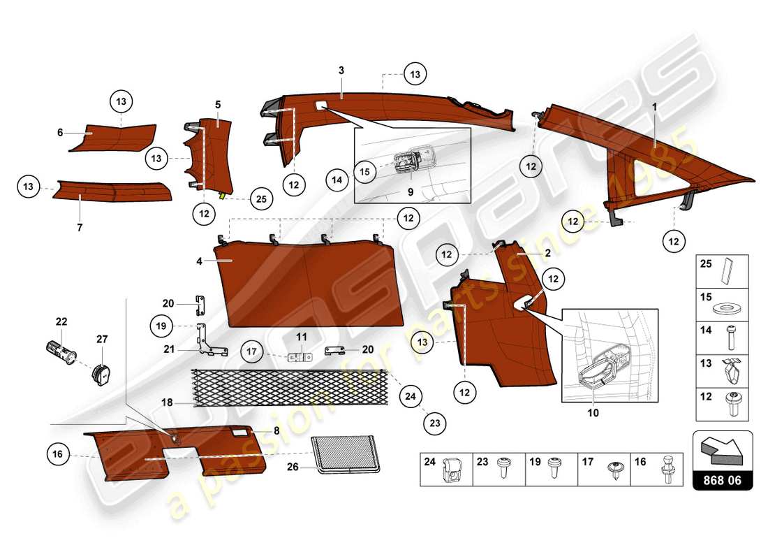 lamborghini sian (2020) interior decor parts diagram