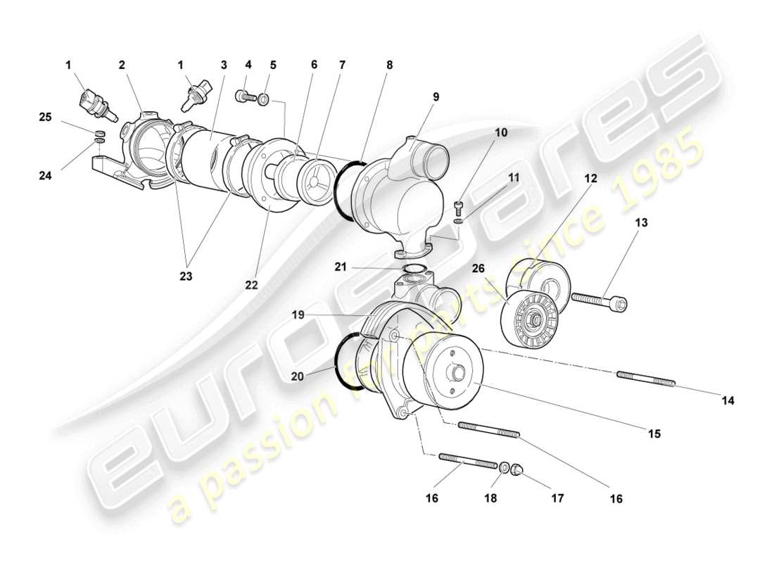 lamborghini murcielago roadster (2005) coolant pump part diagram