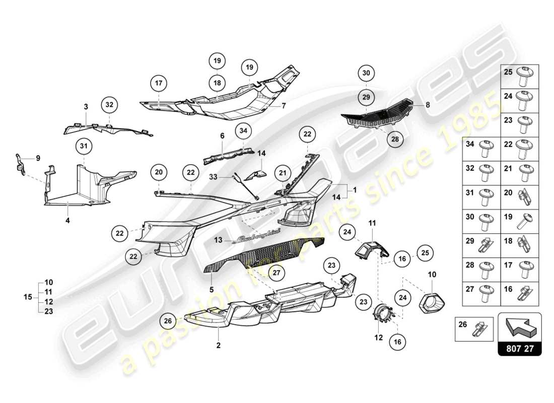 lamborghini sian (2020) bumper rear parts diagram