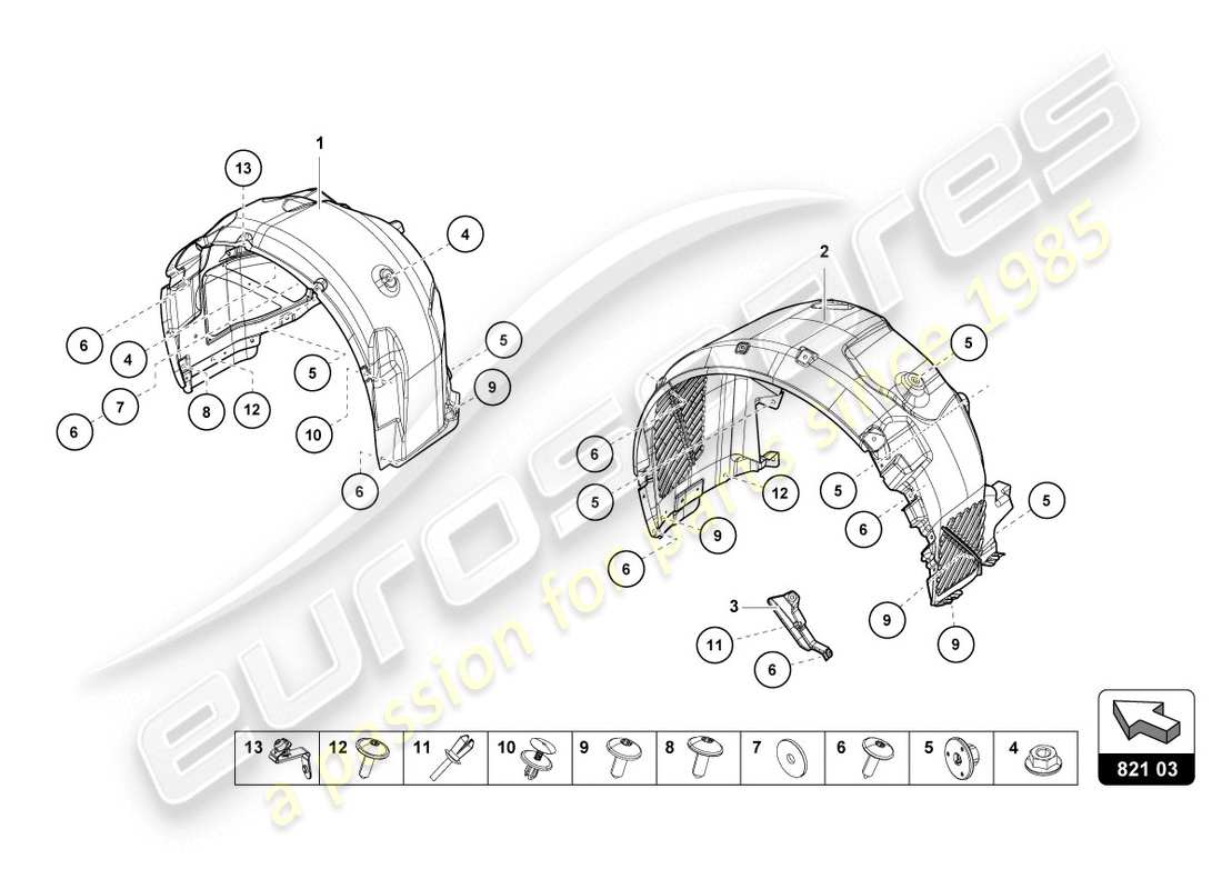 lamborghini evo coupe (2020) wheel housing trim parts diagram