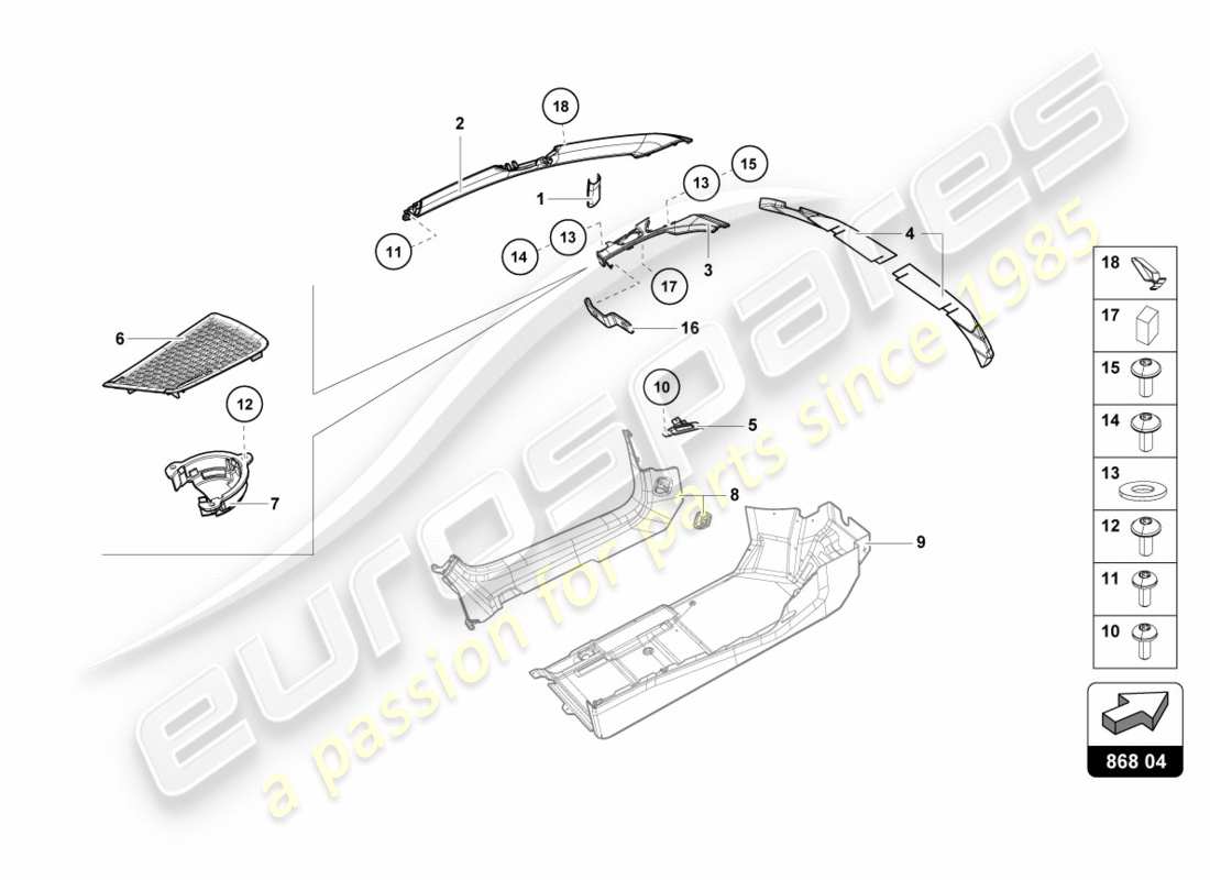 lamborghini performante coupe (2018) pillar trim inner parts diagram