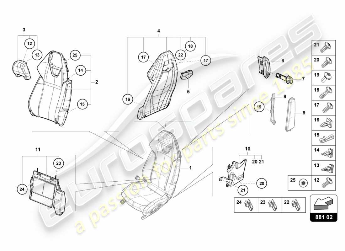 lamborghini lp610-4 avio (2016) backrest parts diagram