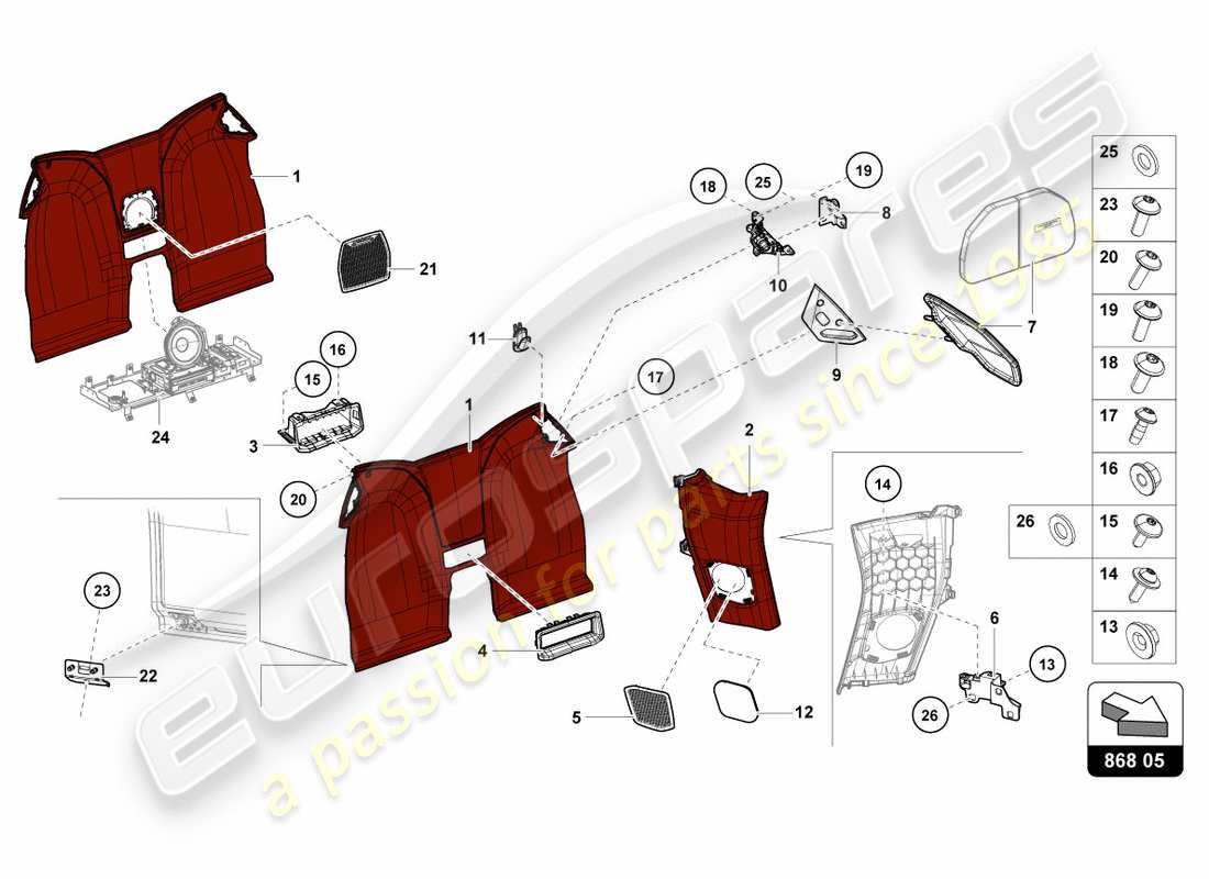 lamborghini lp610-4 spyder (2019) trim inner parts diagram