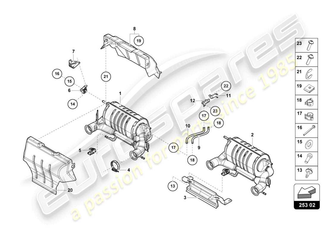 lamborghini lp740-4 s coupe (2017) silencer with catalyst part diagram