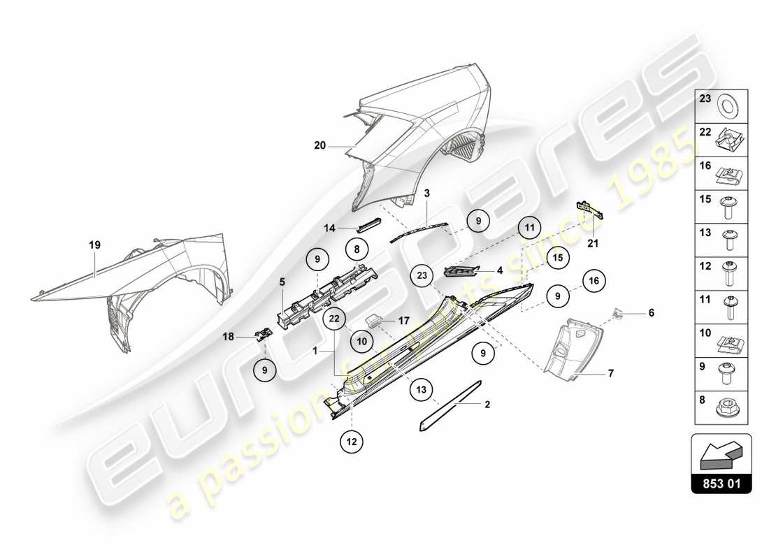 lamborghini performante spyder (2019) lower external side member for wheel housing parts diagram