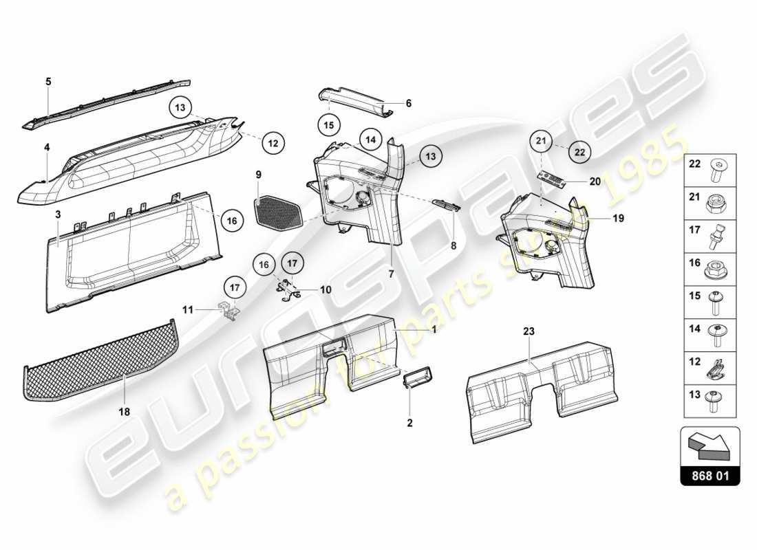 lamborghini performante coupe (2018) rear compartment area parts diagram