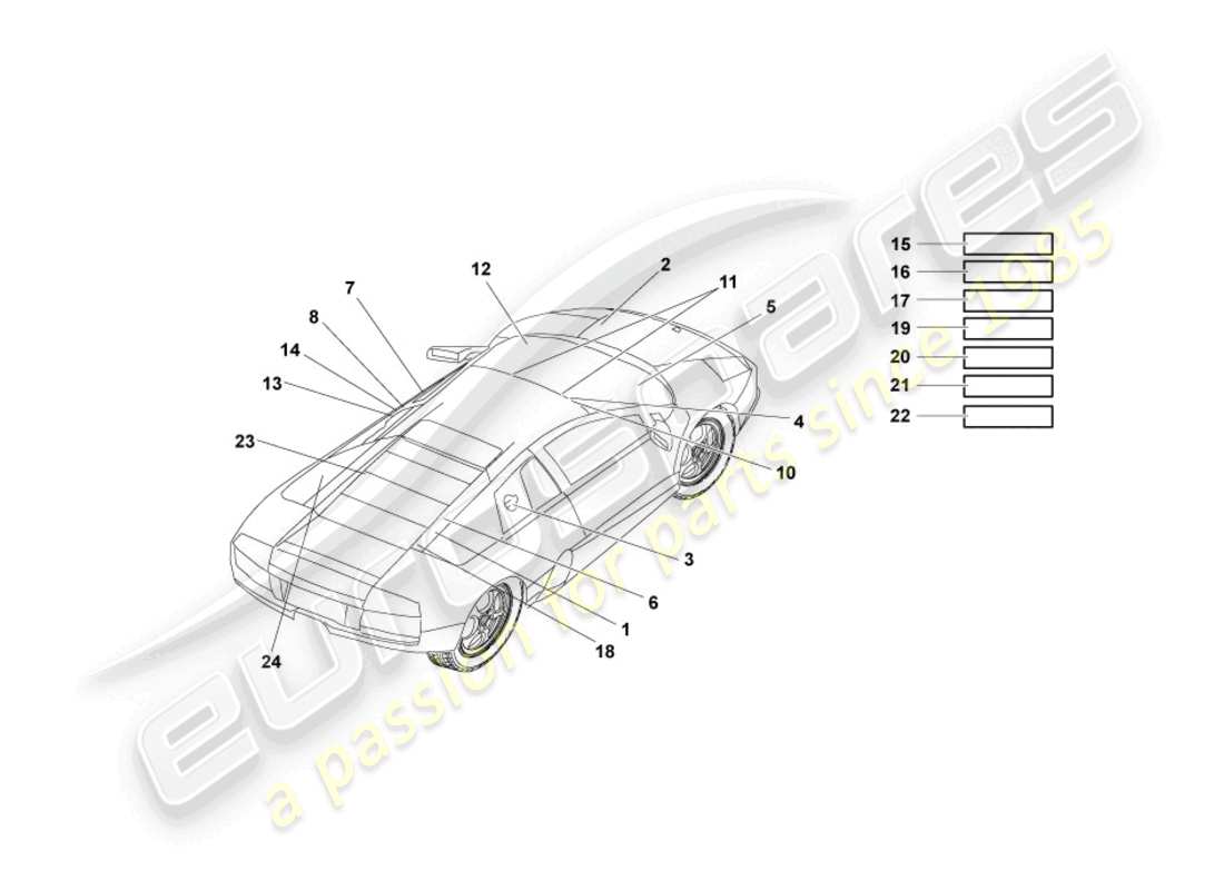 lamborghini murcielago coupe (2003) type plates parts diagram