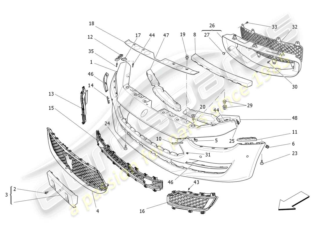 maserati ghibli fragment (2022) front bumper parts diagram