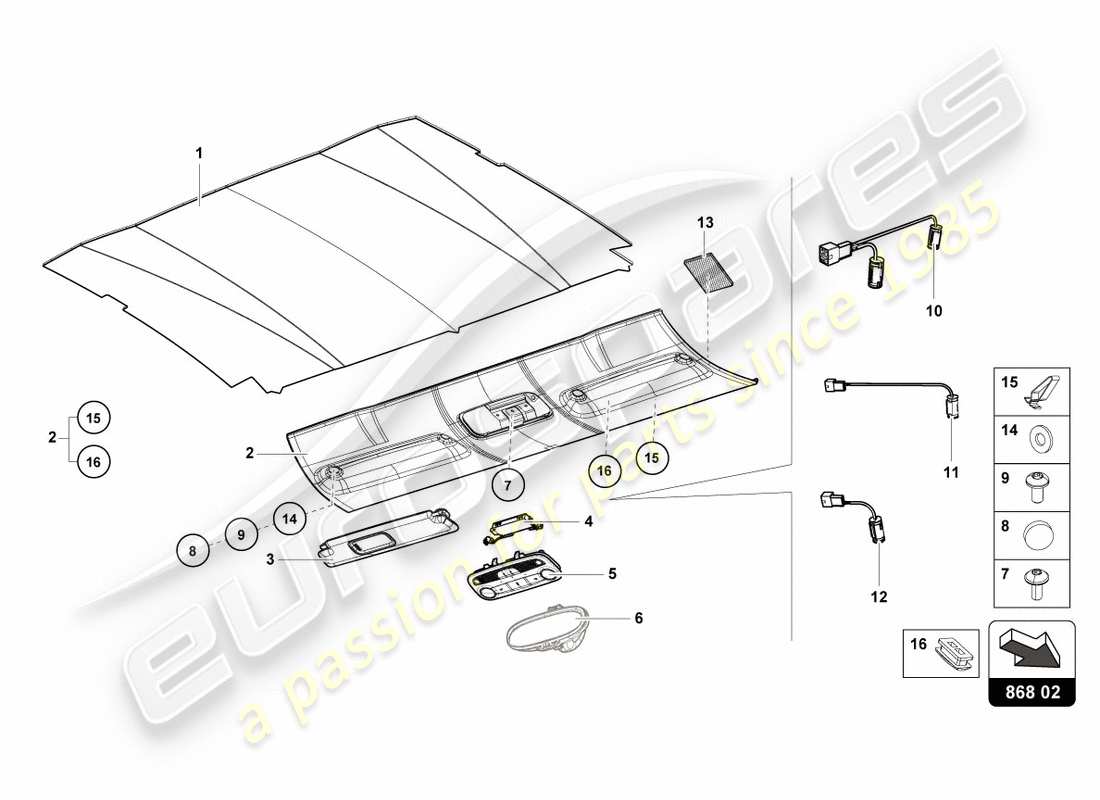 lamborghini lp600-4 zhong coupe (2016) roof trim part diagram
