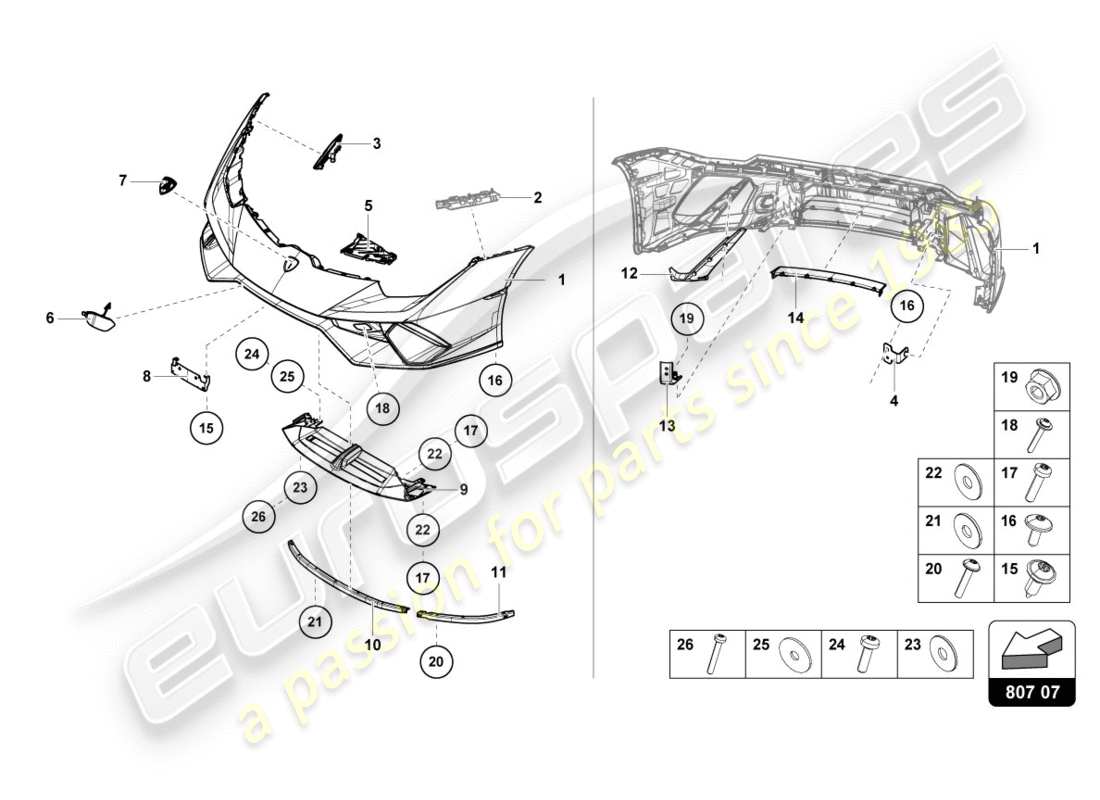 lamborghini performante spyder (2019) bumper, complete front parts diagram