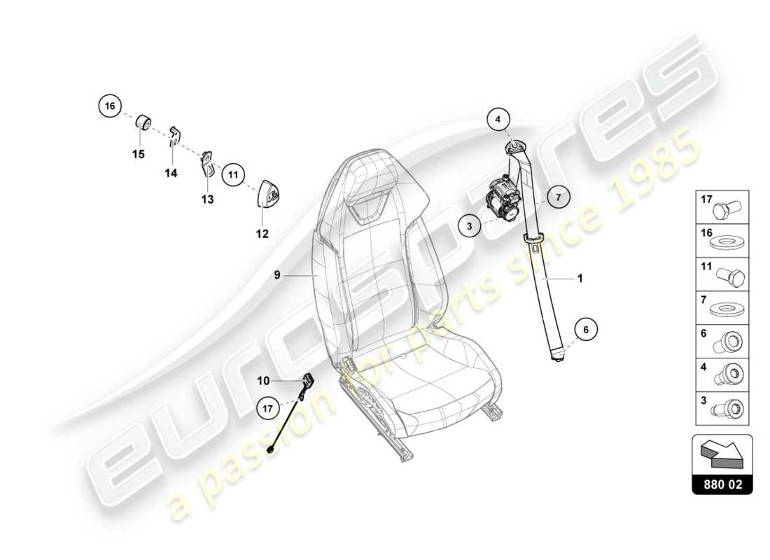 lamborghini lp610-4 coupe (2017) seat belts parts diagram