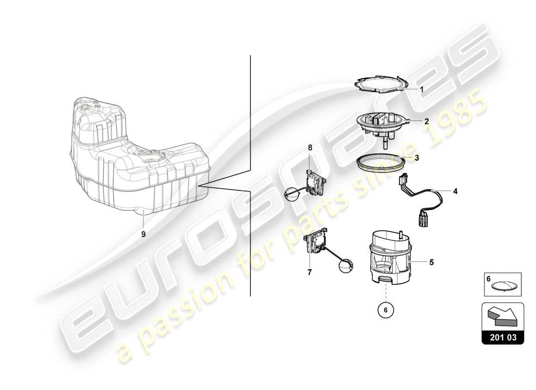 lamborghini performante coupe (2019) fuel delivery module right parts diagram