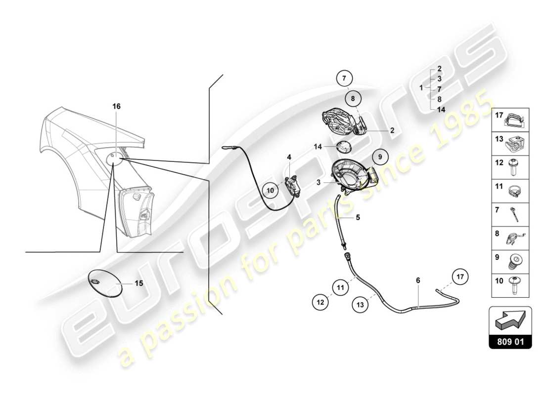lamborghini lp610-4 coupe (2016) fuel filler flap parts diagram