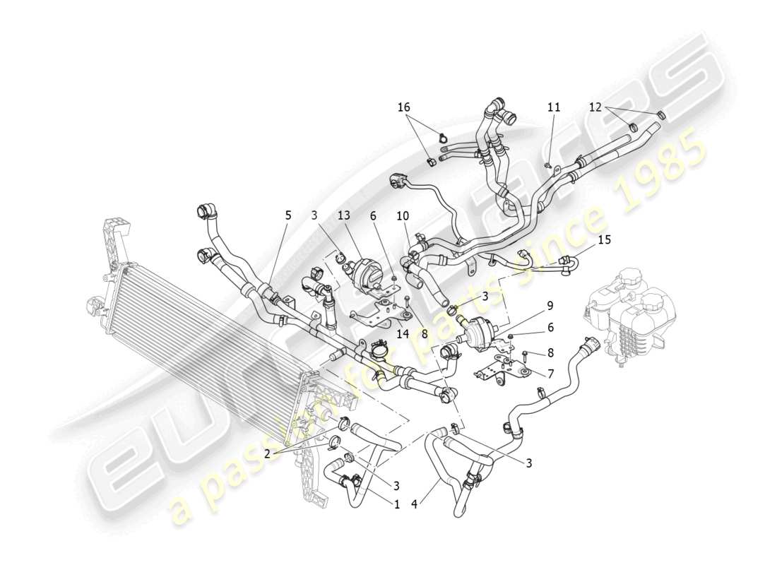 maserati ghibli fragment (2022) cooling system: nourice and lines parts diagram