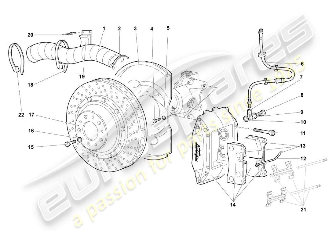 lamborghini murcielago roadster (2006) disc brake front parts diagram