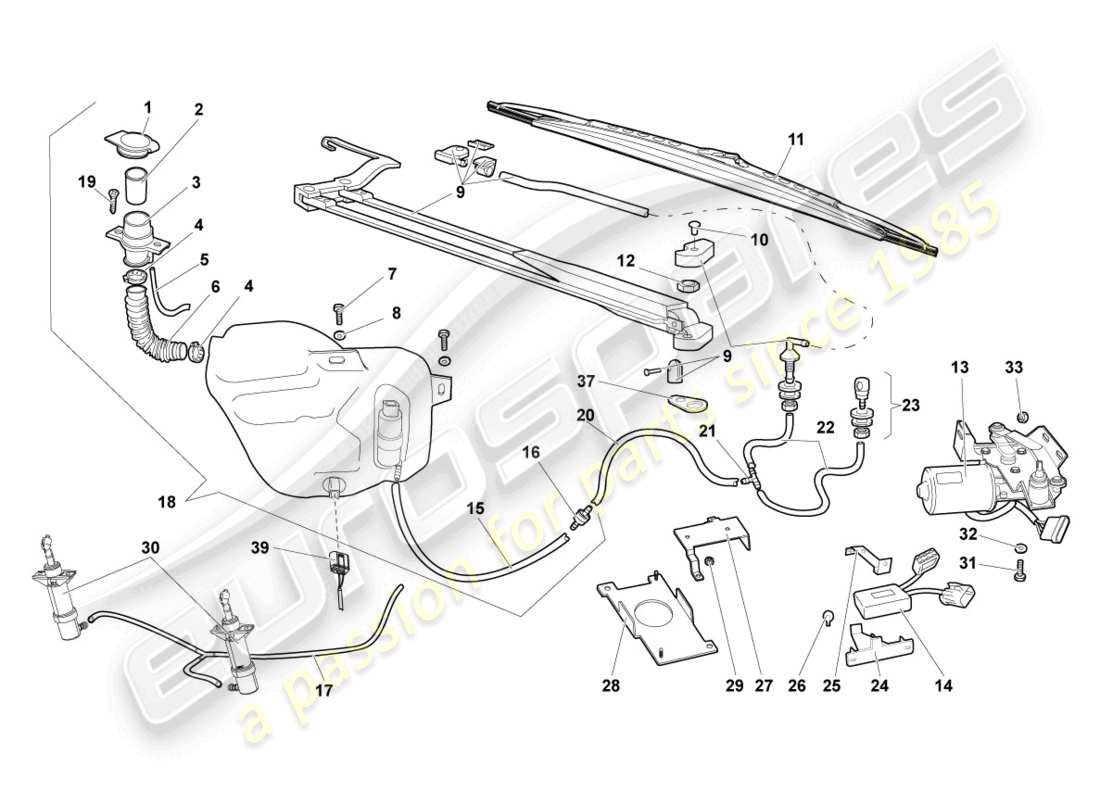 lamborghini murcielago coupe (2004) windshield wiper part diagram