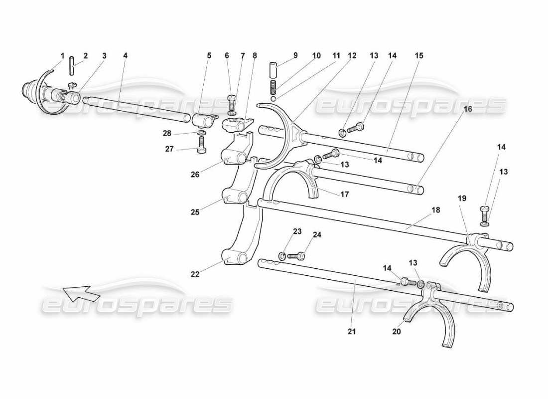 lamborghini murcielago lp670 shift rods and forks parts diagram