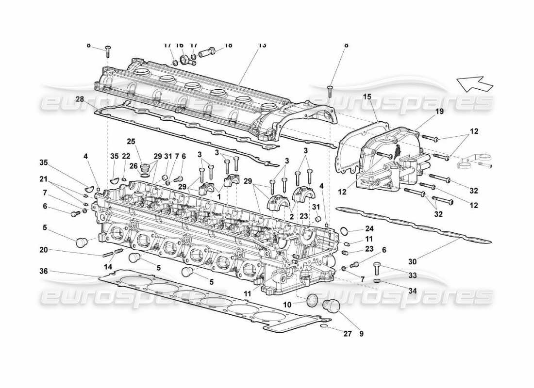 lamborghini murcielago lp670 rh cylinder head and cover parts diagram