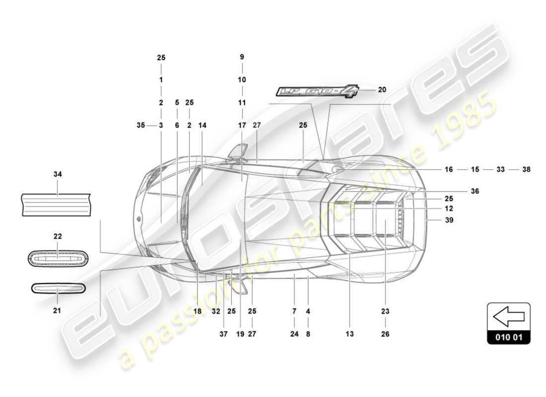 lamborghini lp580-2 coupe (2019) inscriptions/lettering part diagram