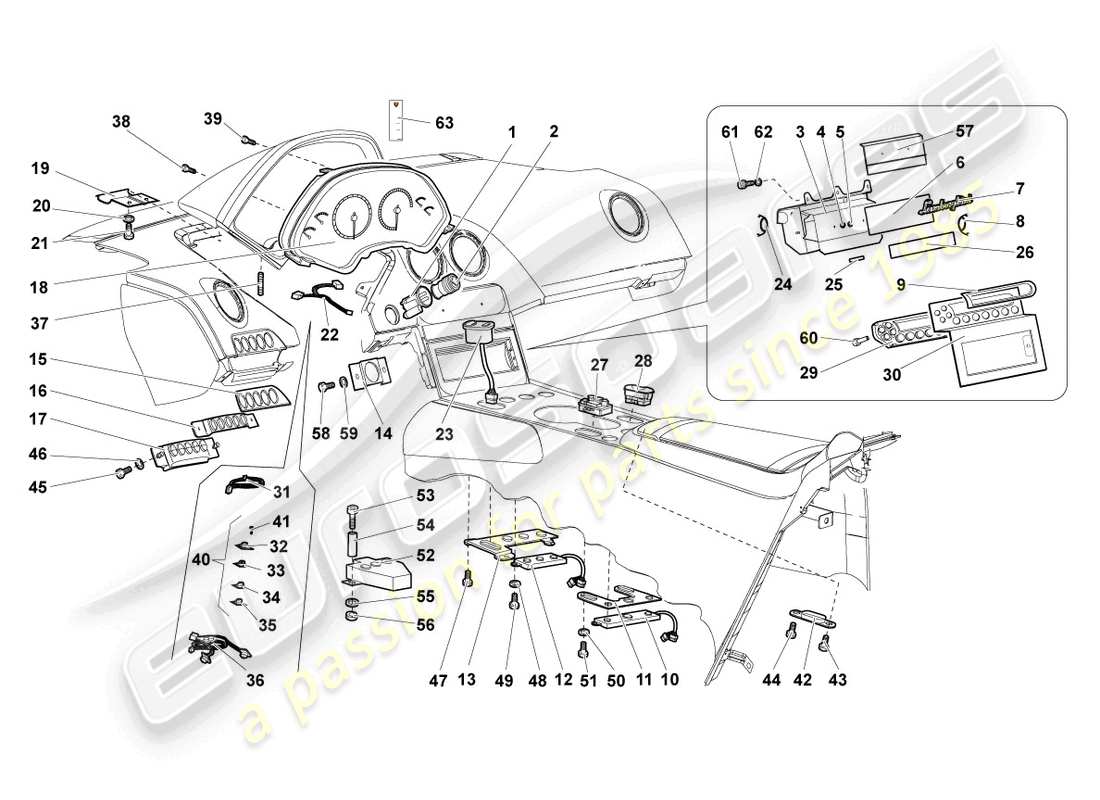 lamborghini murcielago roadster (2006) dashboard parts diagram