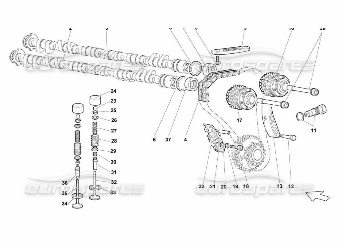 lamborghini murcielago lp670 lh head timing system parts diagram