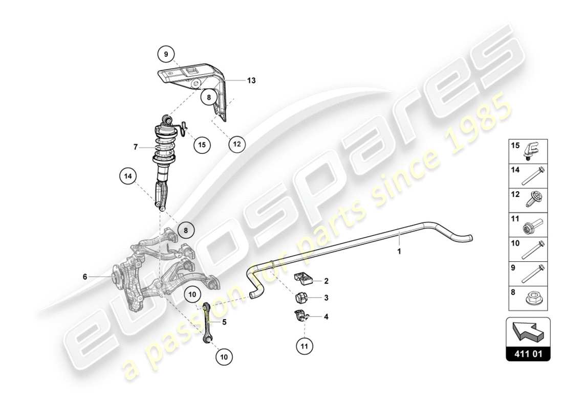 lamborghini performante coupe (2019) shock absorbers front part diagram