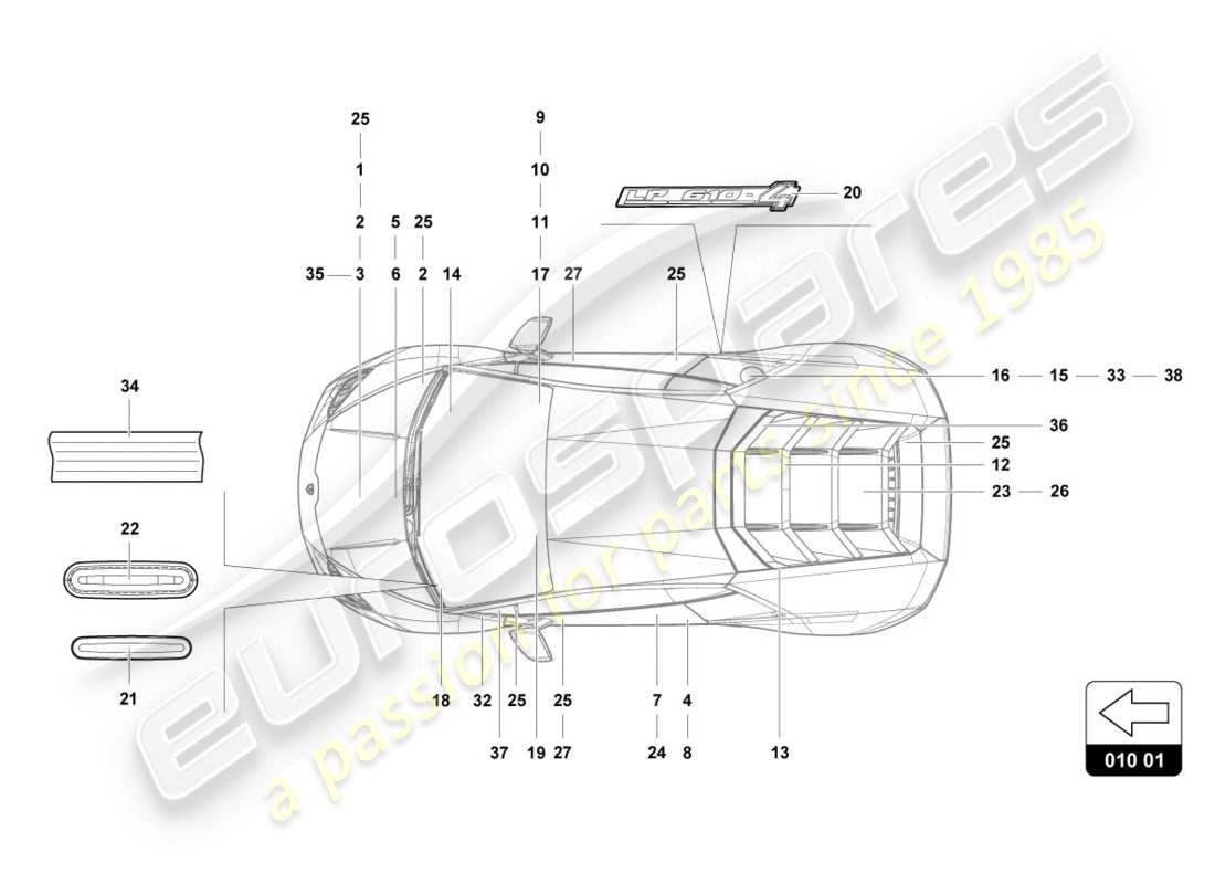 lamborghini evo coupe (2020) inscriptions/lettering part diagram