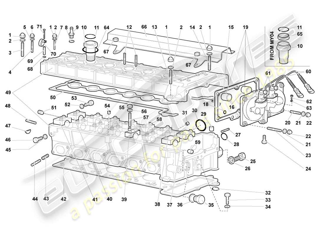 lamborghini murcielago coupe (2005) cylinder head right part diagram