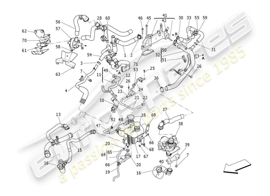 maserati levante gt (2022) cooling system: nourice and lines part diagram