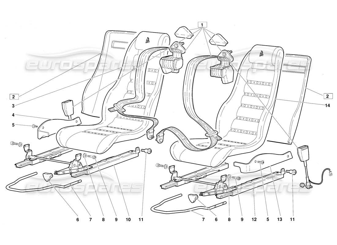 lamborghini diablo (1991) seats and safety belts (valid for june 1992 version) parts diagram