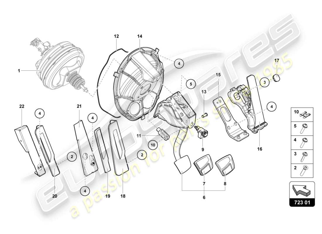 lamborghini lp700-4 coupe (2017) brake and accel. lever mech. parts diagram
