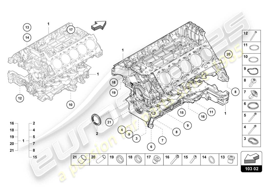 lamborghini evo spyder (2020) engine block parts diagram