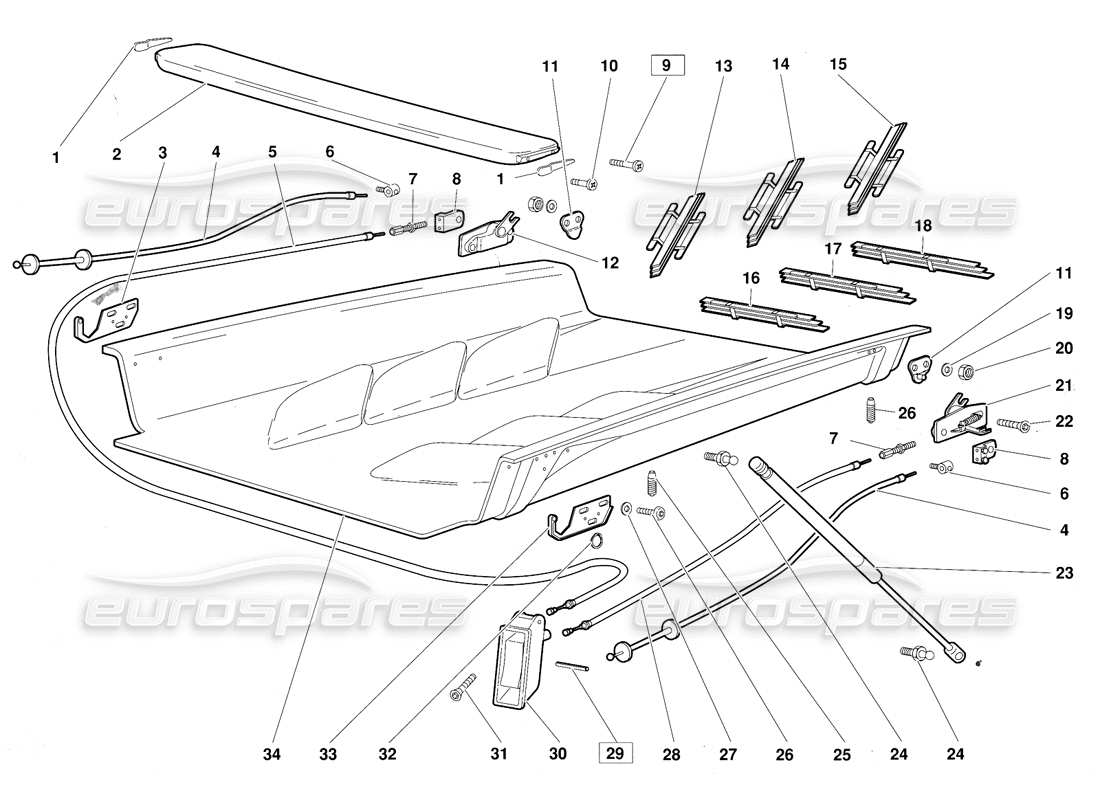 lamborghini diablo (1991) engine hood (valid for june 1992 version) parts diagram