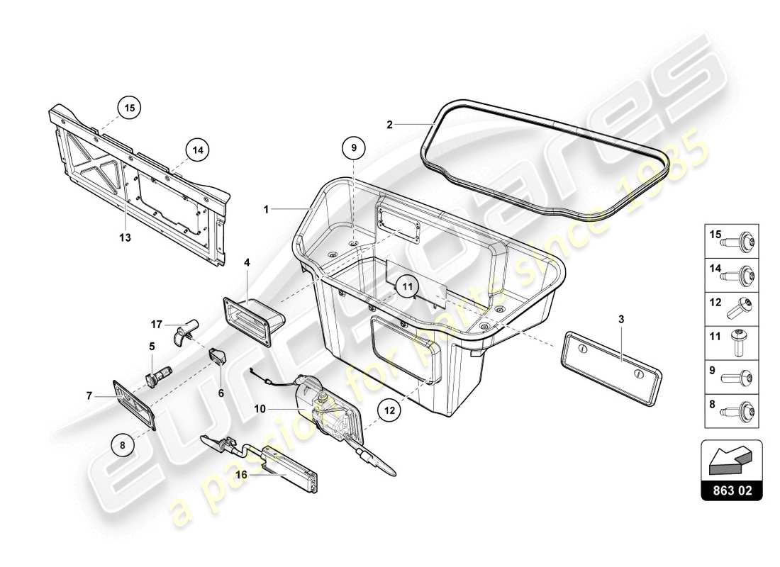 lamborghini evo spyder (2020) luggage compartment lining parts diagram