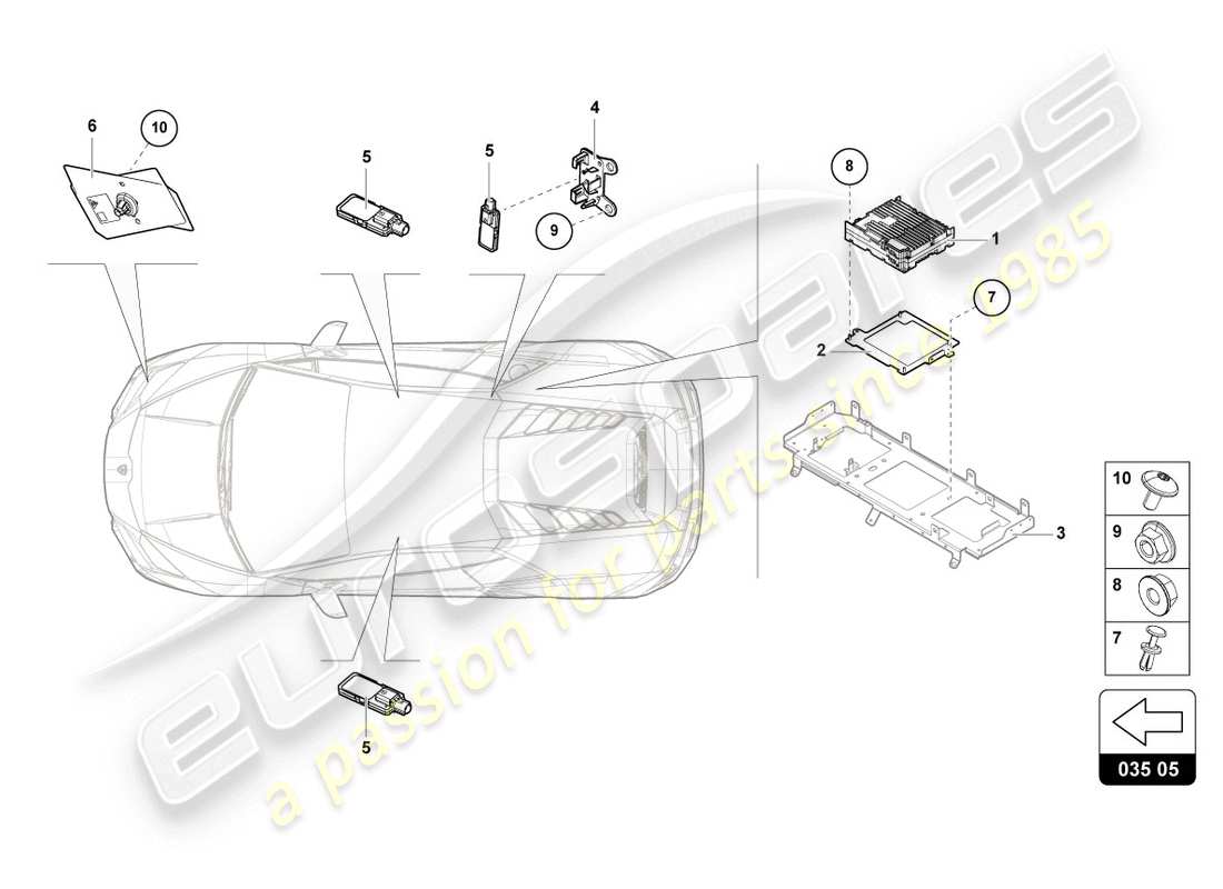 lamborghini evo spyder (2020) aerial parts diagram