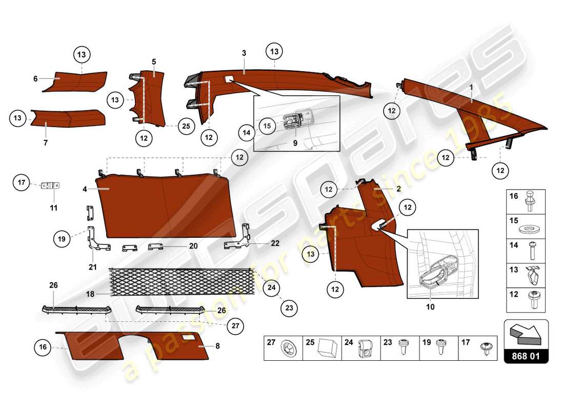 VIEW PARTS DIAGRAMS FROM THE LAMBORGHINI AVENTADOR PARTS CATALOGUE a part diagram from the lamborghini aventador parts catalogue
