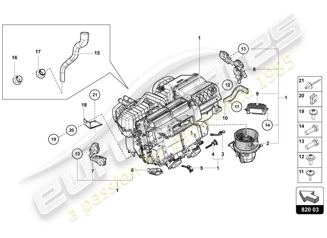 VIEW PARTS DIAGRAMS FROM THE LAMBORGHINI AVENTADOR PARTS CATALOGUE a part diagram from the lamborghini aventador parts catalogue