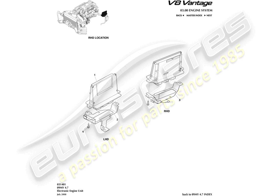 aston martin v8 vantage (2012) electronic engine control part diagram