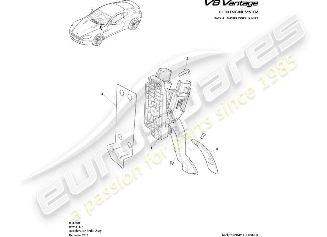 aston martin v8 vantage (2012) accelerator pedal part diagram