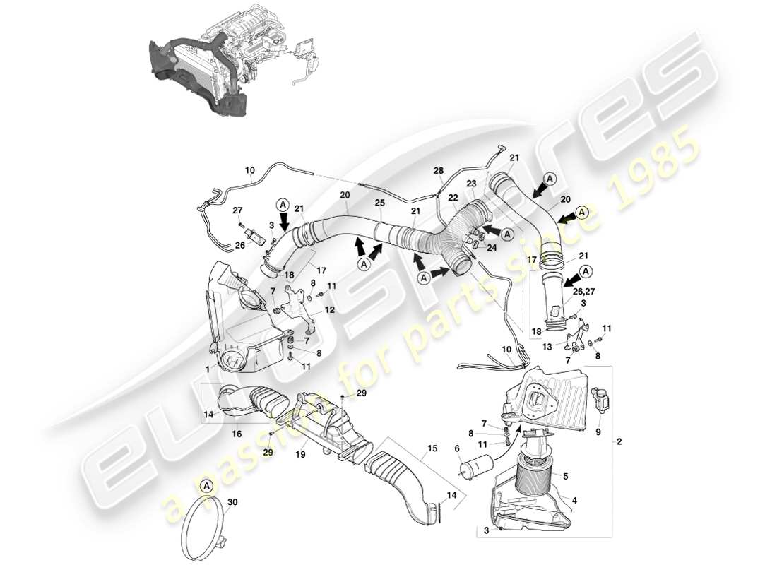 aston martin v8 vantage (2005) air charging, v8s part diagram