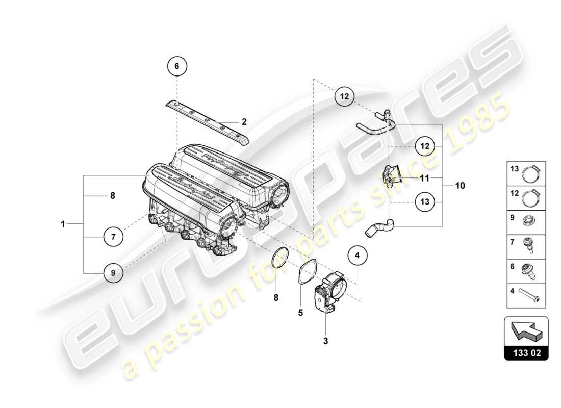 lamborghini lp610-4 coupe (2017) intake manifold parts diagram